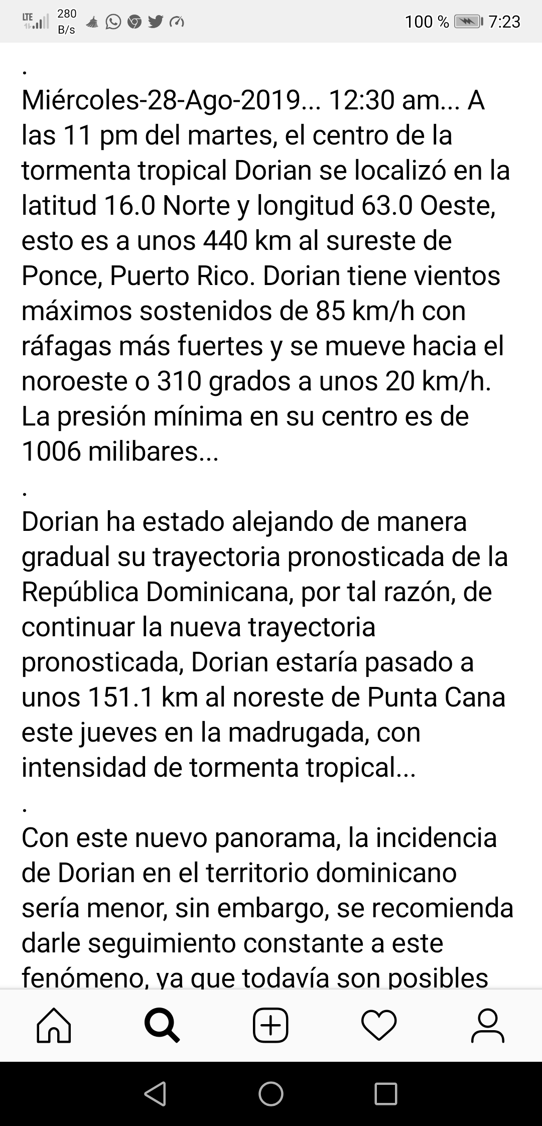 Tormenta Dorian se aleja de RD pero puede causar lluvias atento al fenómeno
